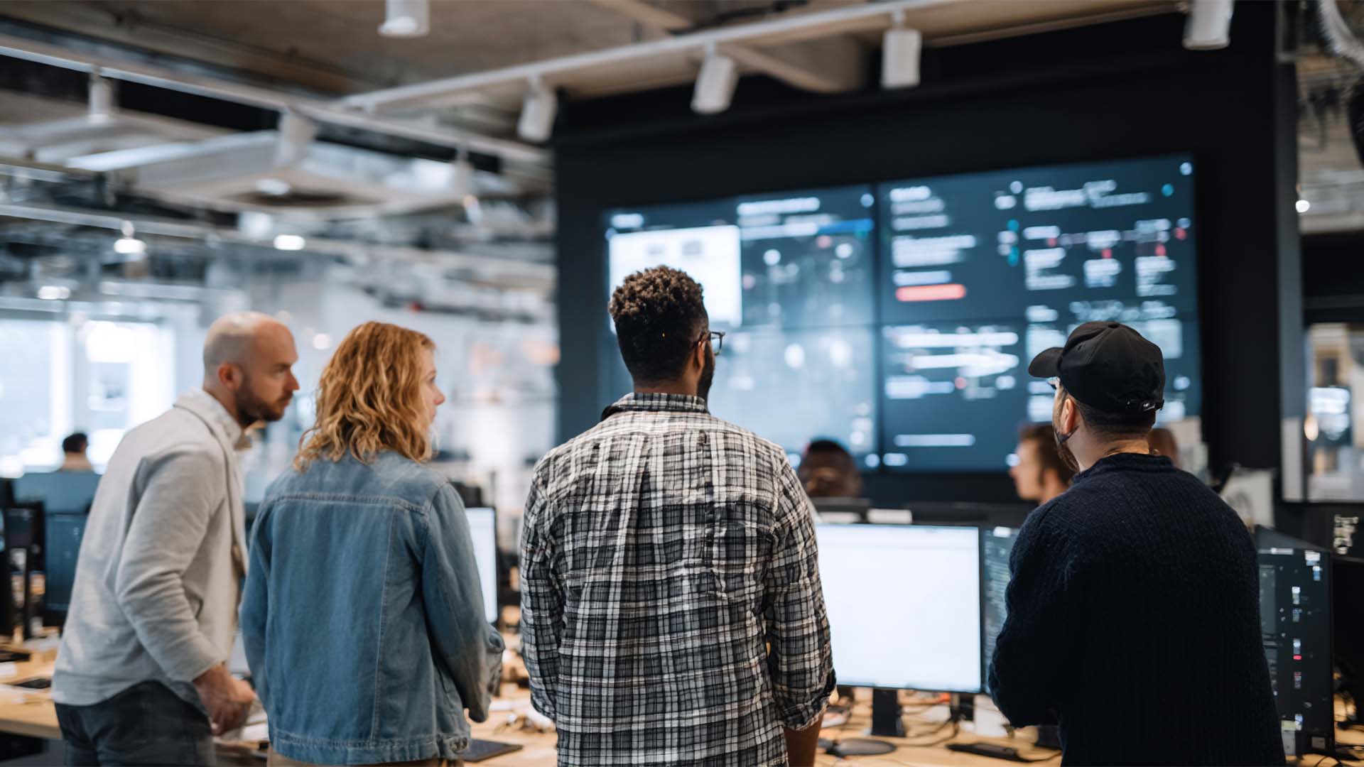 IT professionals collaborating on DevOps pipelines and cloud infrastructure in a team training environment