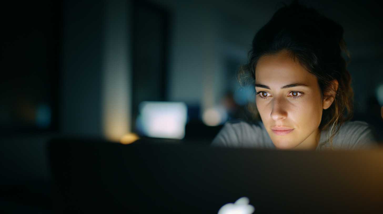 Professional deeply focused on a laptop.