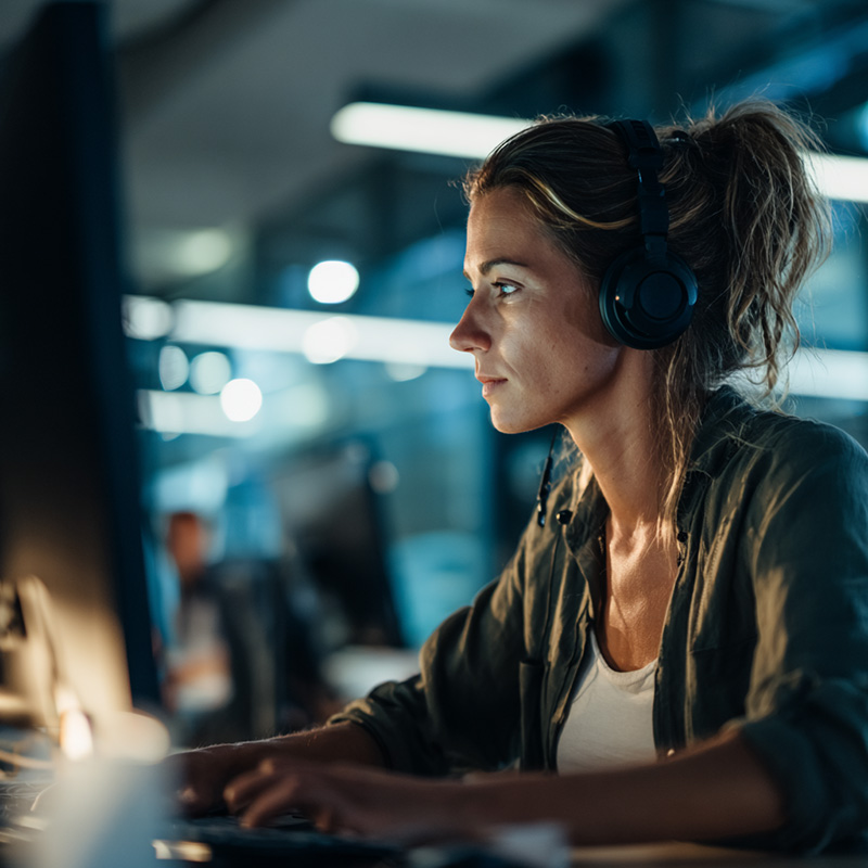 IT professional learning independently at a modern workstation, representing self-paced access to IBM mainframe training.
