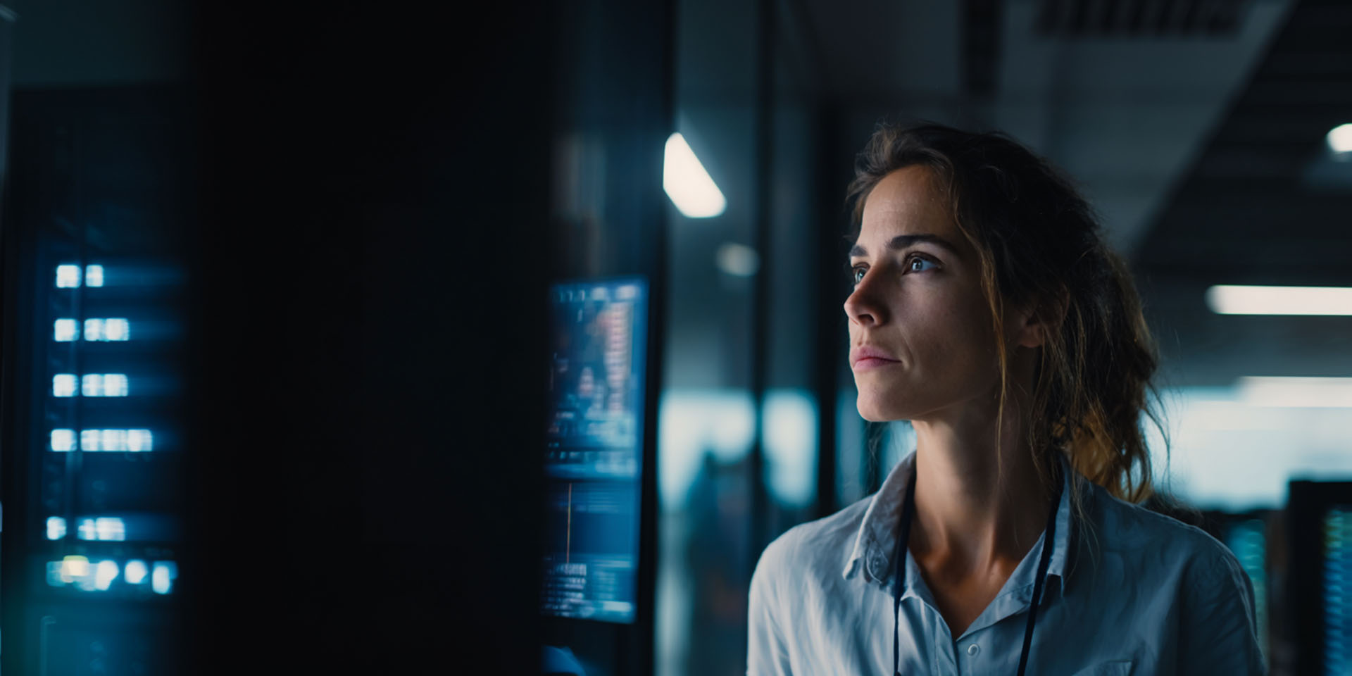 system programmer bootcamp hero IT professional in a modern control room working with mainframe system interfaces, representing hands-on training for IBM Z system programmers.