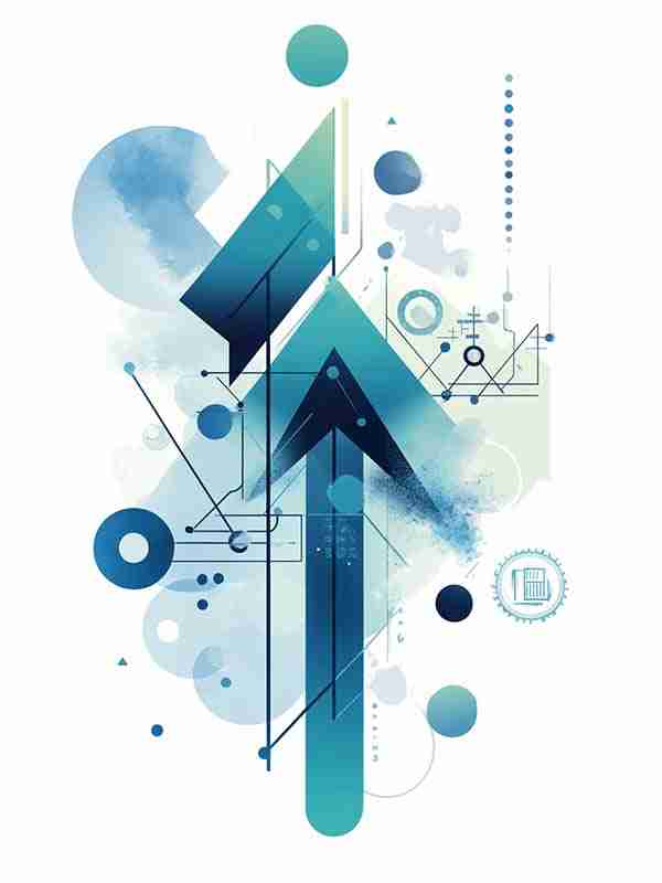 Illustration of upward arrow with geometric shapes, symbolizing growth, upskilling, and professional development